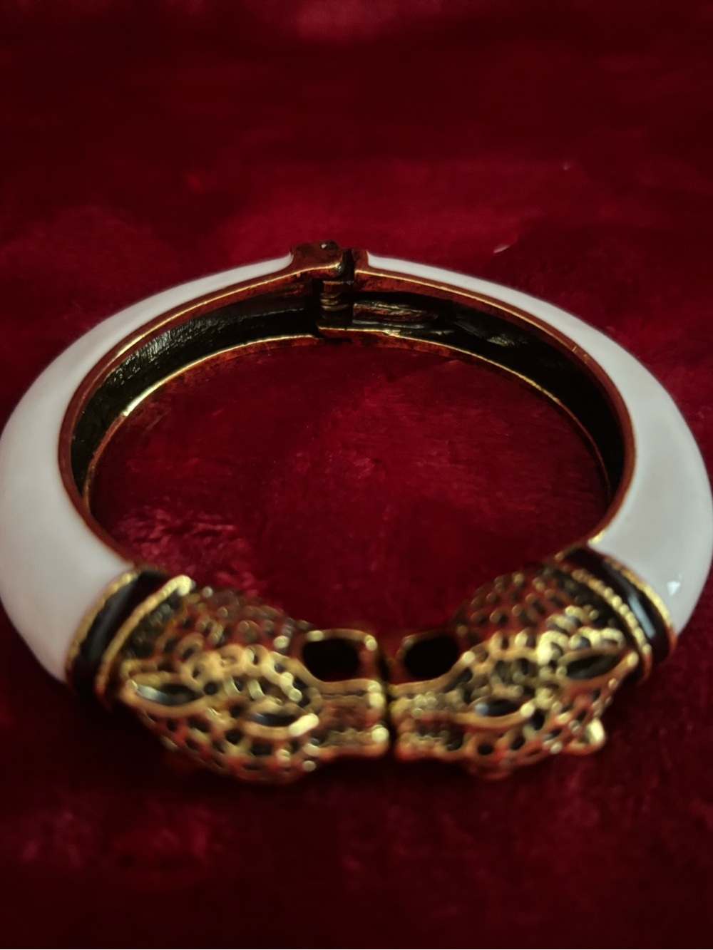 White and Gold Hinged Bangle Bracelet - Elegant Women Jewelry